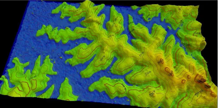 Figura 2.10 - Imagem parcial do Lago de Itaipu em 3D localizado entre Brasil e Paraguai