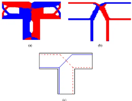 Figure 8. History of topologies of beam structure obtained by the present model: (a) topology at iteration 60  ( V f = 82.6%) , (b)   Optimal Topology   ( V f = 27.7%) , and c) Optimal strut-and-tie model