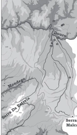 FIG. 7.2.1-4  – Puntos de muestreo de los materiales colorantes y  localización de las estaciones estudiadas en el entorno del Valle  del Côa.