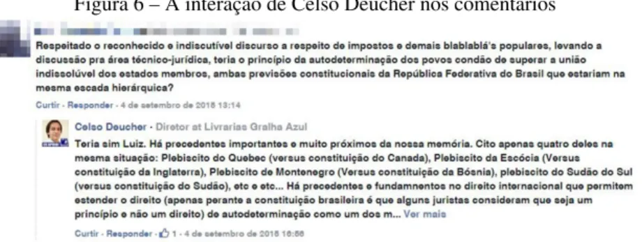 Figura 6 – A interação de Celso Deucher nos comentários