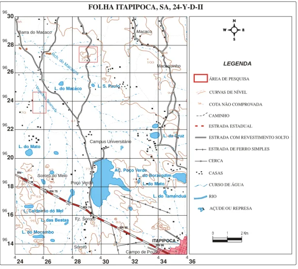 Figura 1.2: Localização das áreas de pesquisa na região de Itapipoca