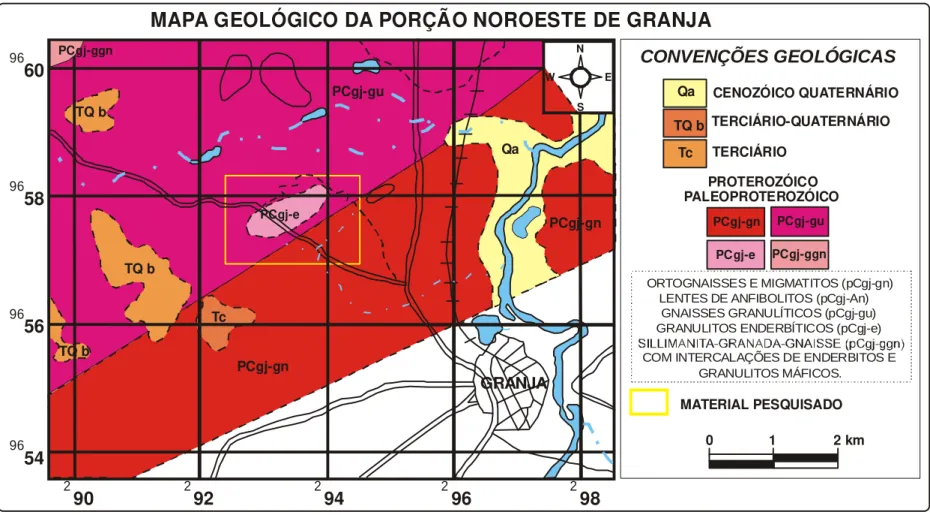 Figura 3.3: Mapa geológico da porção norte-noroeste do município de Granja (modificado de NOGUEIRA NETO, 2000)