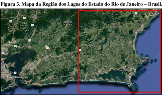 Figura 3. Mapa da Região dos Lagos do Estado do Rio de Janeiro  –  Brasil. 