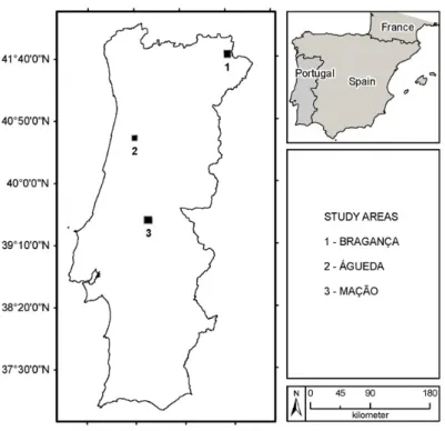Fig. 1. Location of the three study areas.