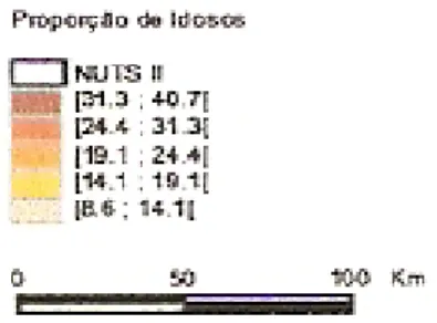 Figura 5 – Distribuição da população idosa  por concelhos, Portugal, 2001  Fonte: INE, 2005 