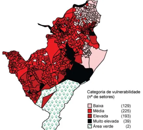 Figura 3:  Setores Censitários dos distritos sanitários Oeste e Barreiro, de Belo Horizonte, de acordo  com as categorias do Índice de Vulnerabilidade à Saúde
