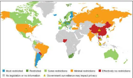 Figure 7 - Privacy and data protection by country (taken from (Research, 2013)) 