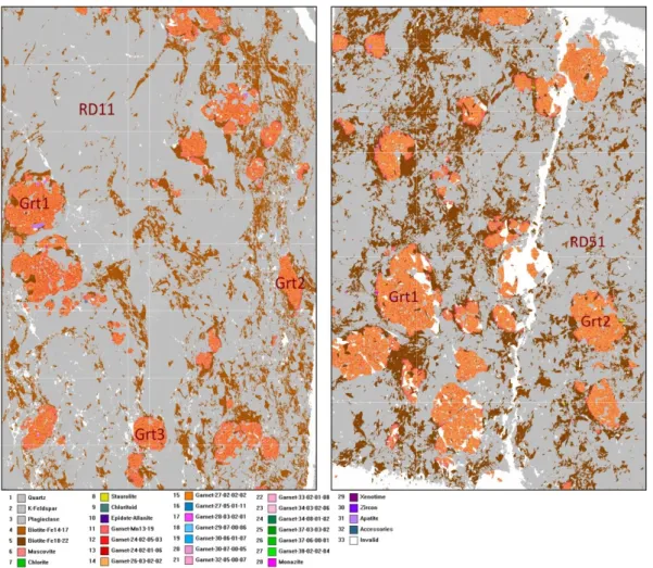 Figure 3. Grid of GXMAP analyses of the whole thin section of RD11 and RD51. The width of one thin section is 25 mm