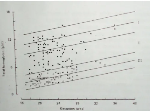 FIGURA 1 – Valores de referência para concentrações de hemoglobina fetal em função  da idade gestacional, propostos por Nicolaides et al