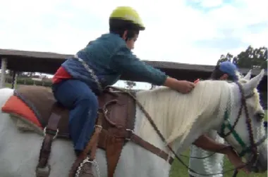 Figura Ap. 0-3: Praticante com a letra &#34;C&#34; se aproximando da cabeça do cavalo  Fonte: Arquivo pessoal da pesquisadora Gardenia Barbosa 