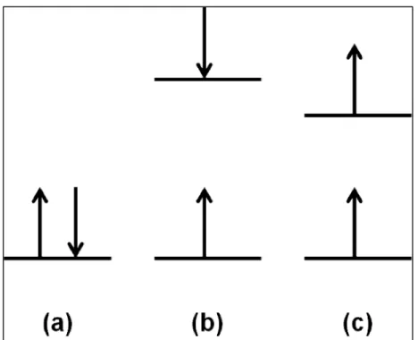 FIGURA  1.1  -  Possibilidade  de  composição  de  spins  para  um  par  de  elétrons:  (a)  estado  eletrônico  fundamental  singleto,  (b)  estado  singleto  excitado  e  (c)  estado  tripleto excitado  13 