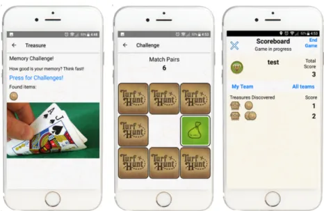 Figure 2.14: TurfHunt Treasure Hunt Game app [75]. The picture on the left shows a memory challenge example