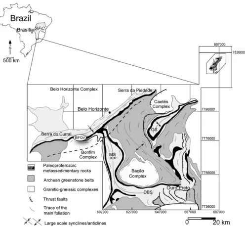 Fig. 1. Map of the São Francisco Craton (SFC) showing the location of the Quadrilátero Ferrífero (QF)