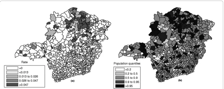 Figure 17 Chagas’ disease rates map (a) and population at risk map (b) in Minas Gerais State, Brazil.