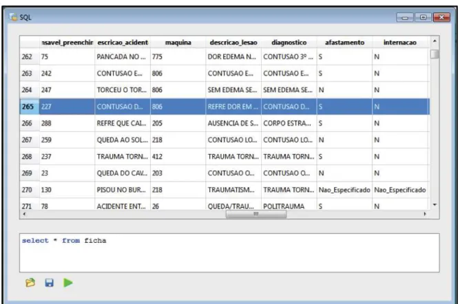 Figura 3.9: Painel SQL para manipula¸c˜ao manual dos dados