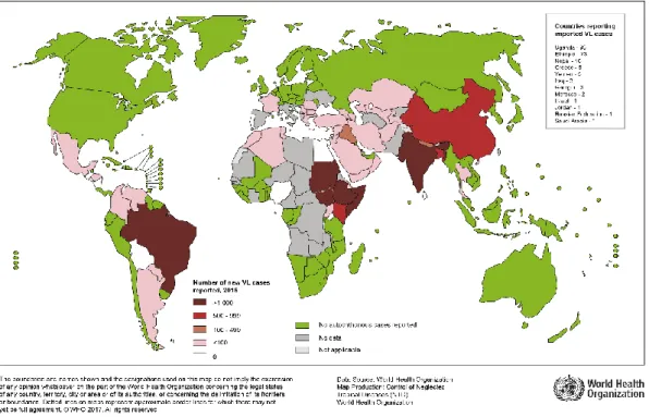 Figure 2 - Distribution of Endemic Visceral Leishmaniasis worldwide 2015. World Health Organization 15 