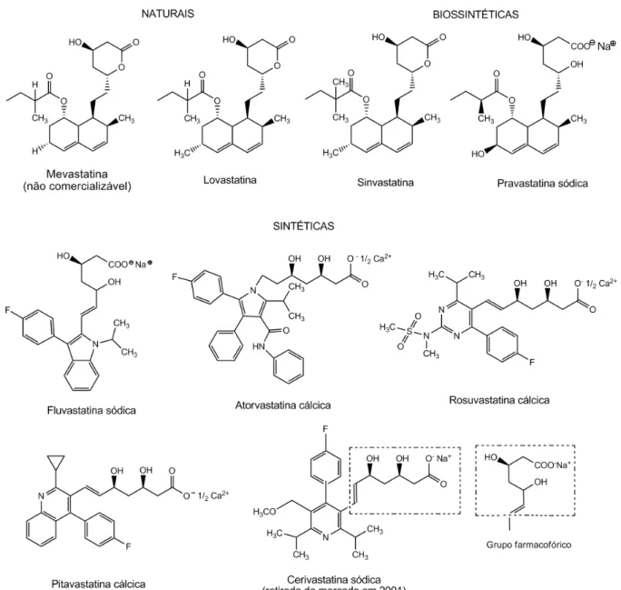 Figura 3  - Estruturas químicas das estatinas (ou sal correspondente) empregadas para o  tratamento de hipercolesterolemia