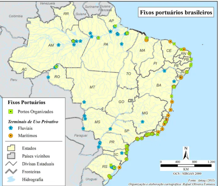 Figura 2 -  Portos Organizados e Terminais de Uso Privativo do Brasil A circulação atual de mercadorias na cabotagem brasileira 