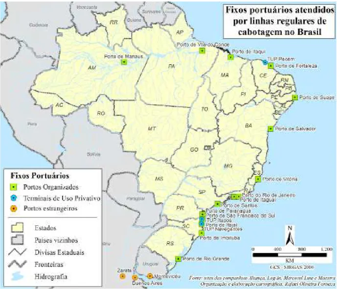 Figura 7 - Fixos portuários atendidos por linhas regulares de cabotagem no Brasil