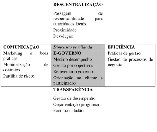 Figura 11: Os 4 pólos da nova administração pública, adaptado de (Navarra e  Cornford, 2004) 