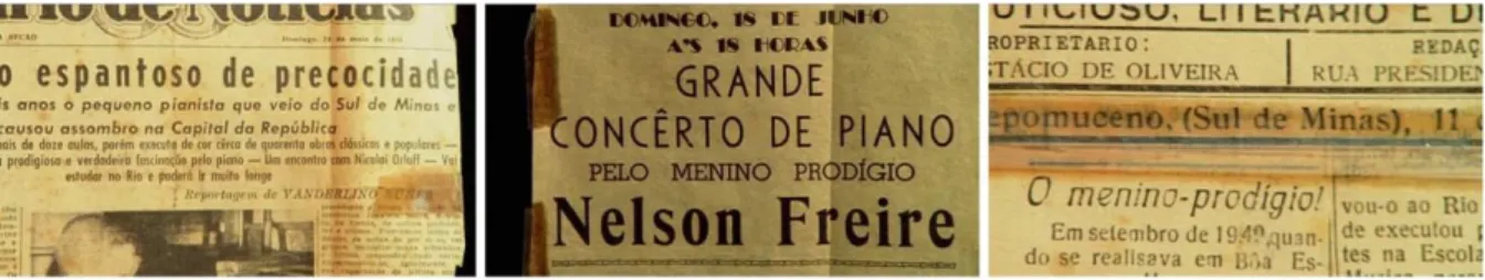 FIG. 17  –  Recortes de antigos jornais que enfatizam o talento precoce de Nelson. 