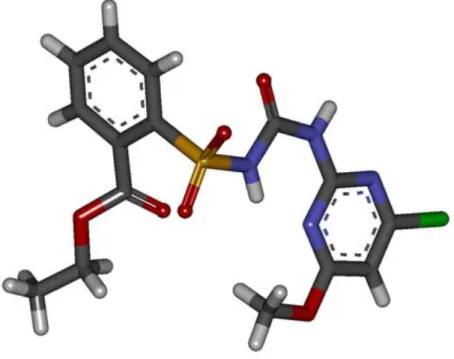 Figura 2.3 Estrutura tridimensional do clorimurom (Código CSD: YOCVOC) que foi utilizada para modelagem  dos ligantes, com exceção do diquate, paraquate e atrazina.