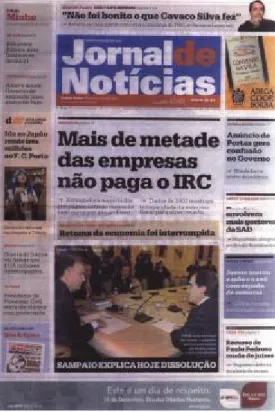 Figure 1: Front page of Jornal de Notícias