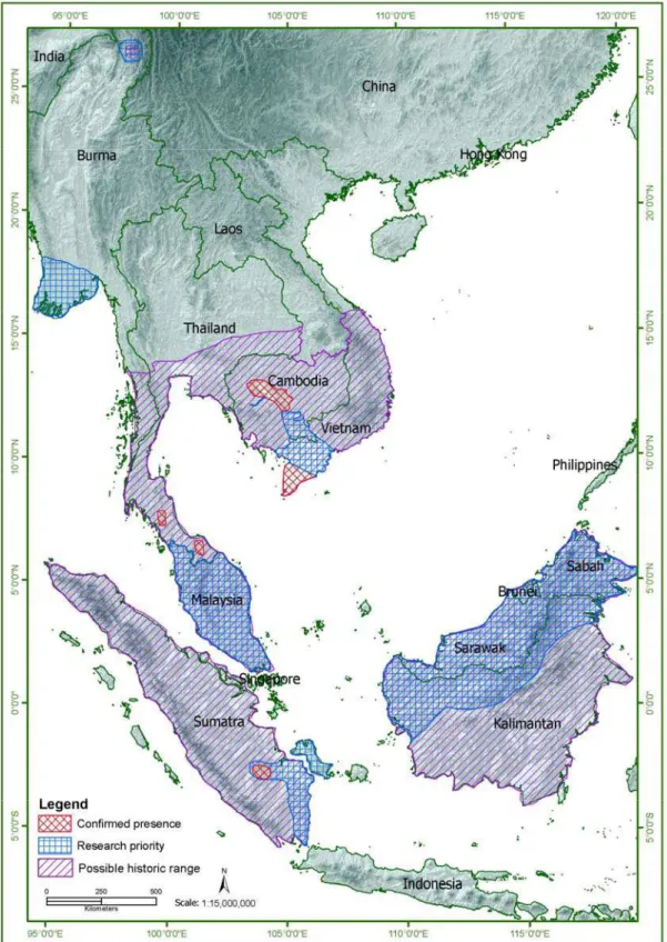 Figure 7: Historic and current distribution of Lutra sumatrana with suggested future survey sites 