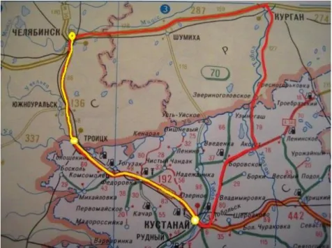 Fig. 9. The railway line Chelyabinsk – Troitsk – Kostanay. Source: «Карты Азиатской России” 