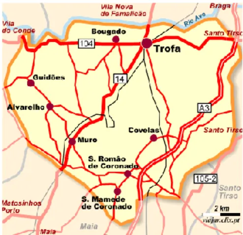Ilustração 1 - Mapa das freguesias do concelho do Trofa 