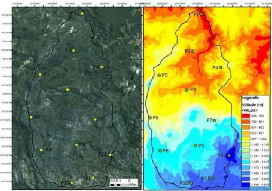 Figura 3: Distribuição dos pontos amostrais, seguindo um gradiente altidudinal no Parque  Estadual do Rio Preto-MG