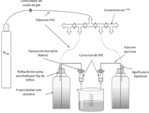 Figura 8: Esquema do sistema desenvolvido no laboratório para extração dos microcontaminantes orgânicos.