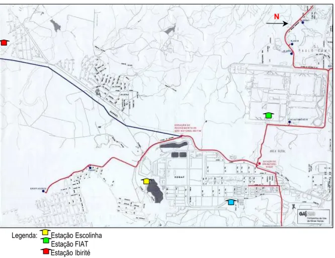 FIGURA 1 – Localização das estações de monitoramento da qualidade do ar na Região de Influência Ambiental da Refinaria Gabriel Passos