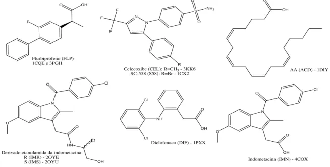FIGURA 7: Estruturas químicas dos ligantes complexados às estruturas das isoformas COX