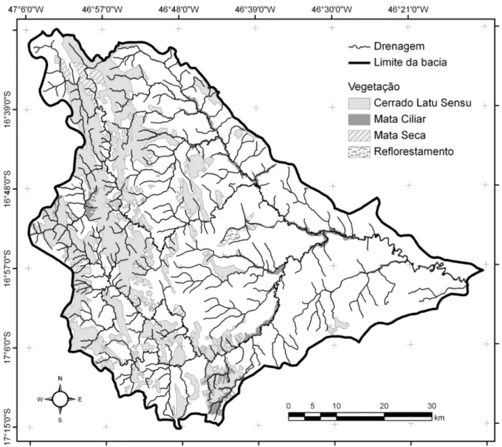 Fig. 3. O Vale de Entre-Ribeiros (3ª ordem) divide-se em diversas sub-bacias aqui indicadas com as áreas remanescentes de matas naturais, ano 2004
