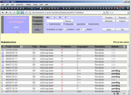 Figure 3 - Results presentation screen obtained with the Mooshak 
