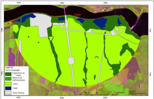 Figura 6: Imagem Landsat do buffer de 3km para avaliação da matriz do entorno da área de Delta