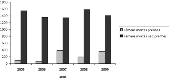 Gráfico 8 – Distribuição do número de fêmeas mortas tendo em conta o seu estado fisiológico  
