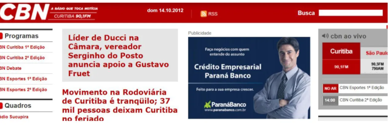 Figura 6: site da CBN-Curitiba, 2012.  