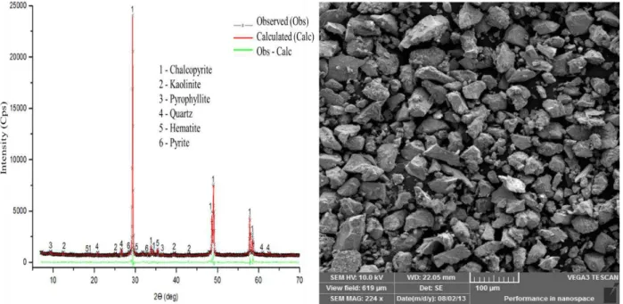 Figure  4.  1  X-ray  difractogram  after  applying  Rietveld  refining  method  and  SEM  surface  appearance; activation at 573 K (300 °C)