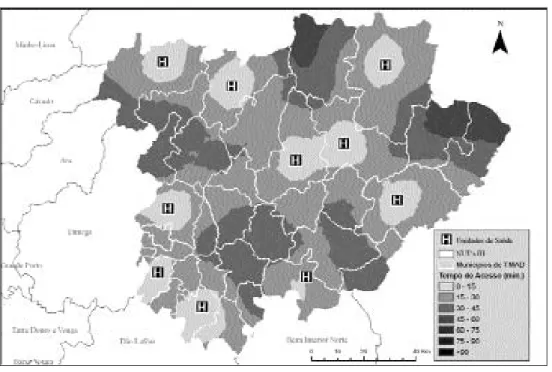 Figura 8 – Acessibilidade à rede de urgências proposta com a rede viária futura