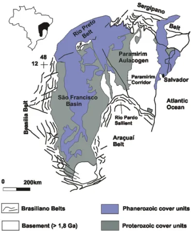 Figure 1 – Simplified geologic map of the S˜ao Francisco Craton region (Cruz &amp;
