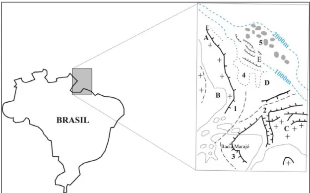 Figura 1.1- Mapa de localização da Bacia da Foz do Amazonas (de Oliveira 2003, modificado de Bruno 1987)