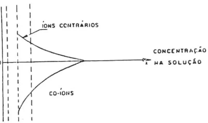Figura 4.7 - Variação da concentração de íons contrários e de co-íons na interface  (adsorção específica) (Parks, 1975) 