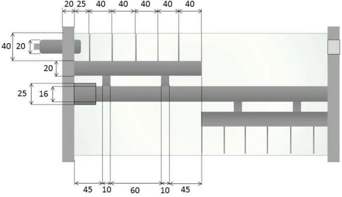 Figura 2.2: Tambor de fermentação. As cotas são indicadas apenas em uma metade da figura, pois os  lados são simétricos