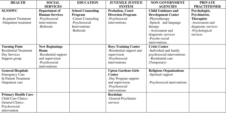 Table 4: Mental Health Service Providers for Children and Adolescents 