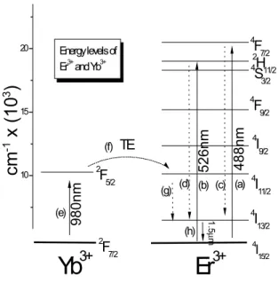 FIG. 1: Energy levels diagram of Er 3+ and Yb 3+ .