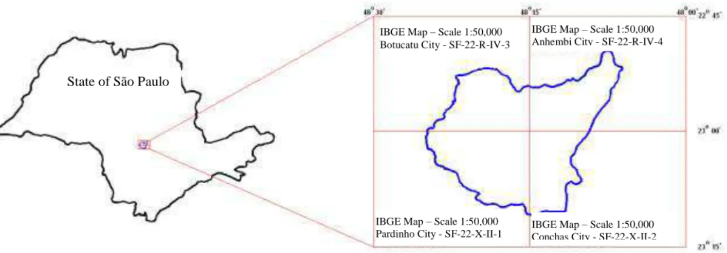 FIGURE 1. Location of Água Fria Stream watershed - Bofete, SP - Brazil.     