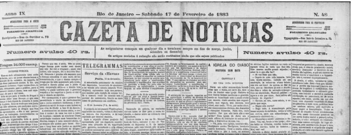 Figura 3:  Imagem da capa do jornal Gazeta de Notícias, de 17 de fevereiro de 1883 . 