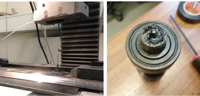Figure 54 - Weld material stuck inside the tool, on the probe and on the shoulder face 